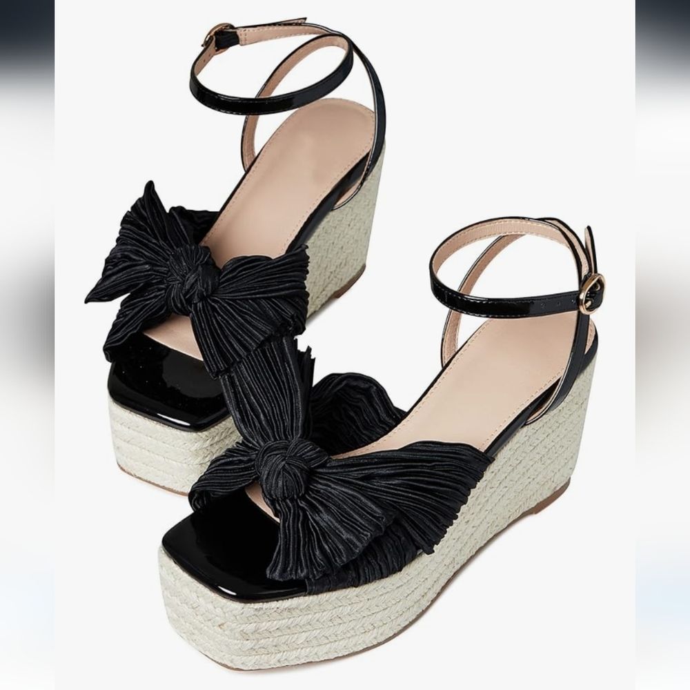 - Mattiventon Women's Espadrille Platform Wedge Sandals Pleated Bow Ankle …